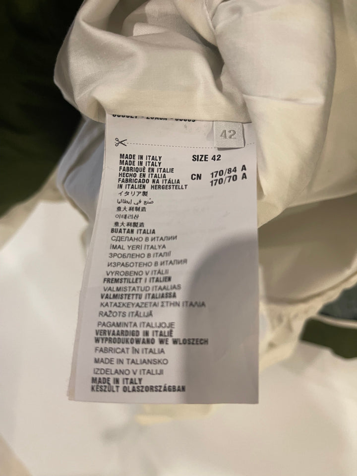 Prada Khaki, Navy & White Striped Mid-Sleeve Off-Shoulder Dress Size IT 40 (UK 8)