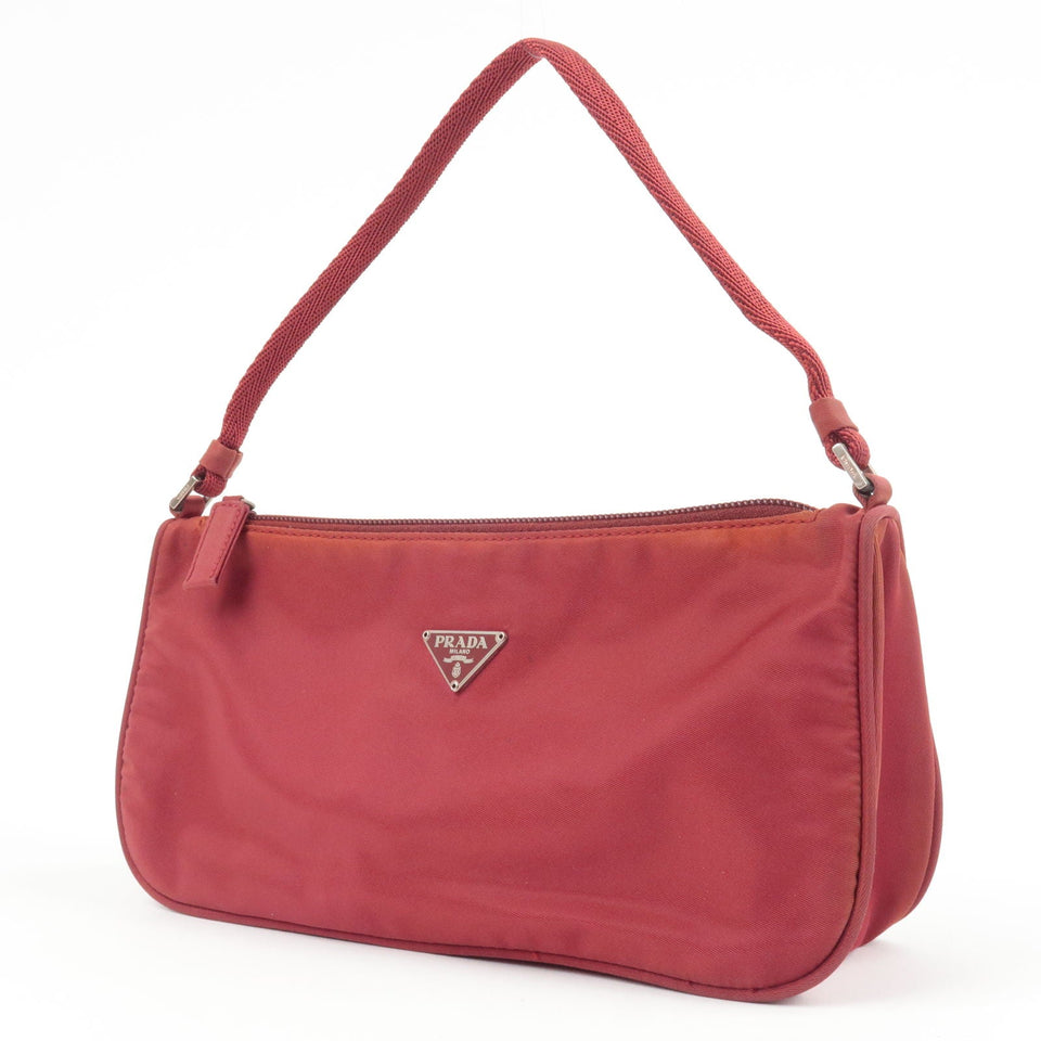 Prada Logo Nylon Hand Bag Shoulder Bag Pouch Purse Red