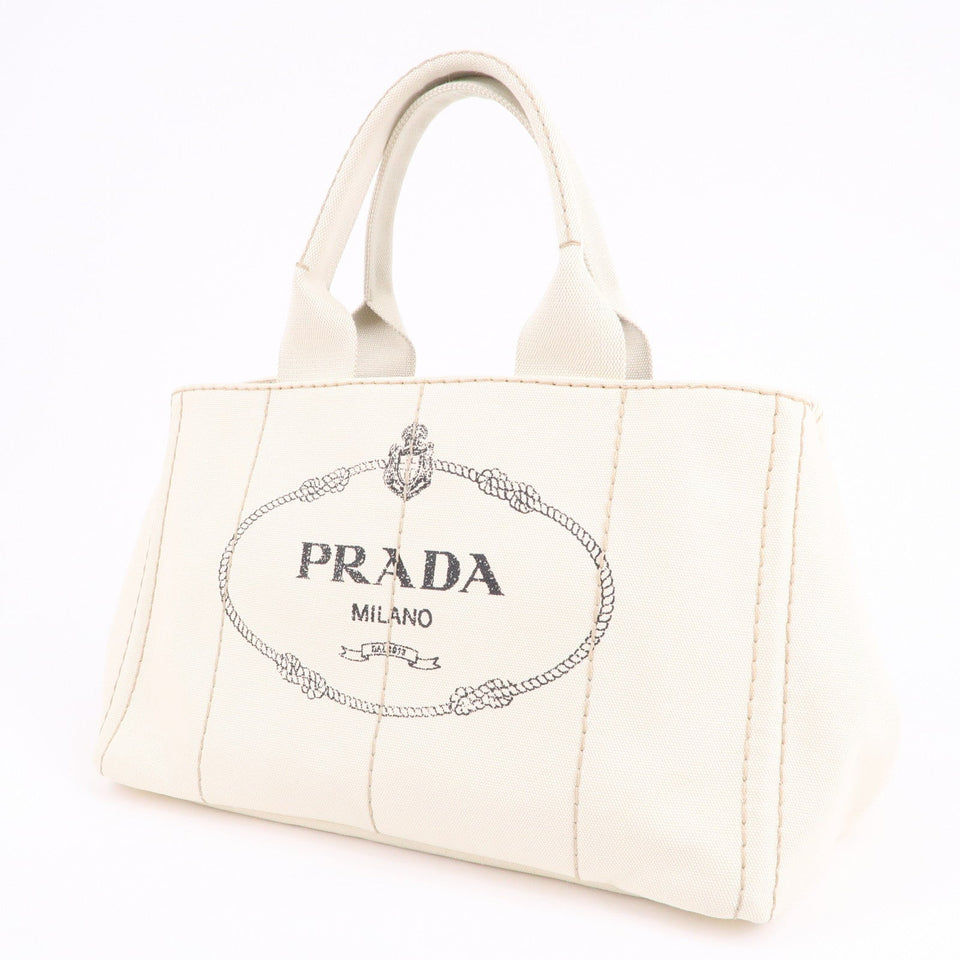 Prada Canapa Canvas Tote Bag Hand Bag Ivory BN1877