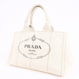 Prada Canapa Canvas Tote Bag Hand Bag Ivory BN1877