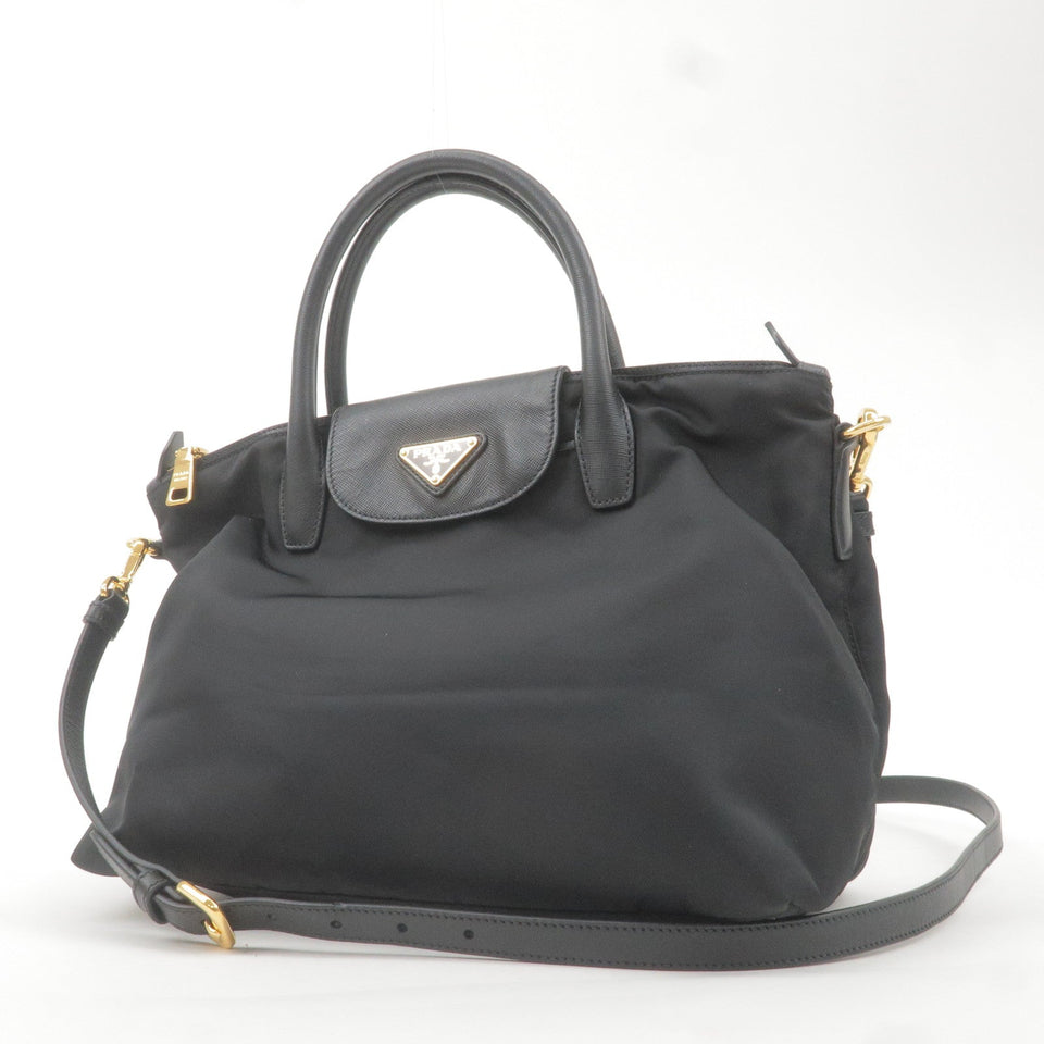 Prada Logo Nylon Leather 2Way Bag Hand Bag NERO Black BN2106