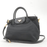 Prada Logo Nylon Leather 2Way Bag Hand Bag NERO Black BN2106
