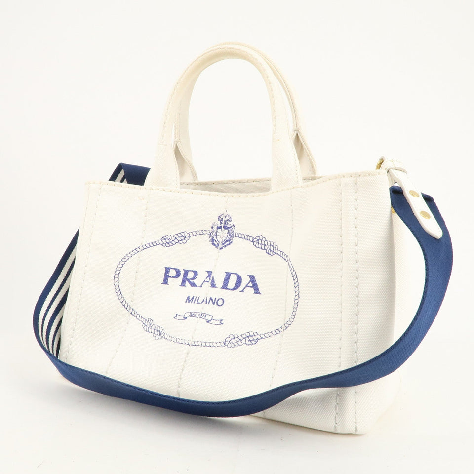 Prada Canapa Mini Canvas 2Way Tote Bag Hand Bag White 1BG439