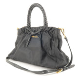 Prada Nylon Leather Ribbon 2Way Bag Shoulder Bag NERO Black