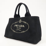 Prada Canapa Canvas Tote Bag Hand Bag Black BN1877