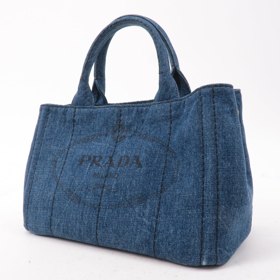 Prada Denim Canapa Mini Canvas 2Way Tote Bag Hand Bag Navy 1BG439