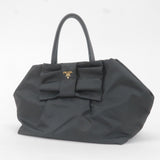 Prada Nylon Leather Ribbon Hand Bag NERO Black BN1601