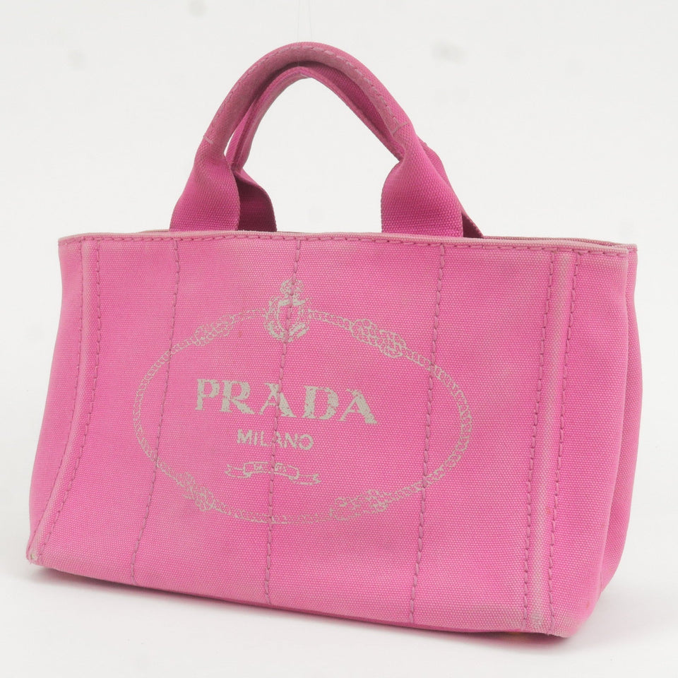 Prada Logo Canapa Mini Canvas Hand Bag Tote Bag Pink