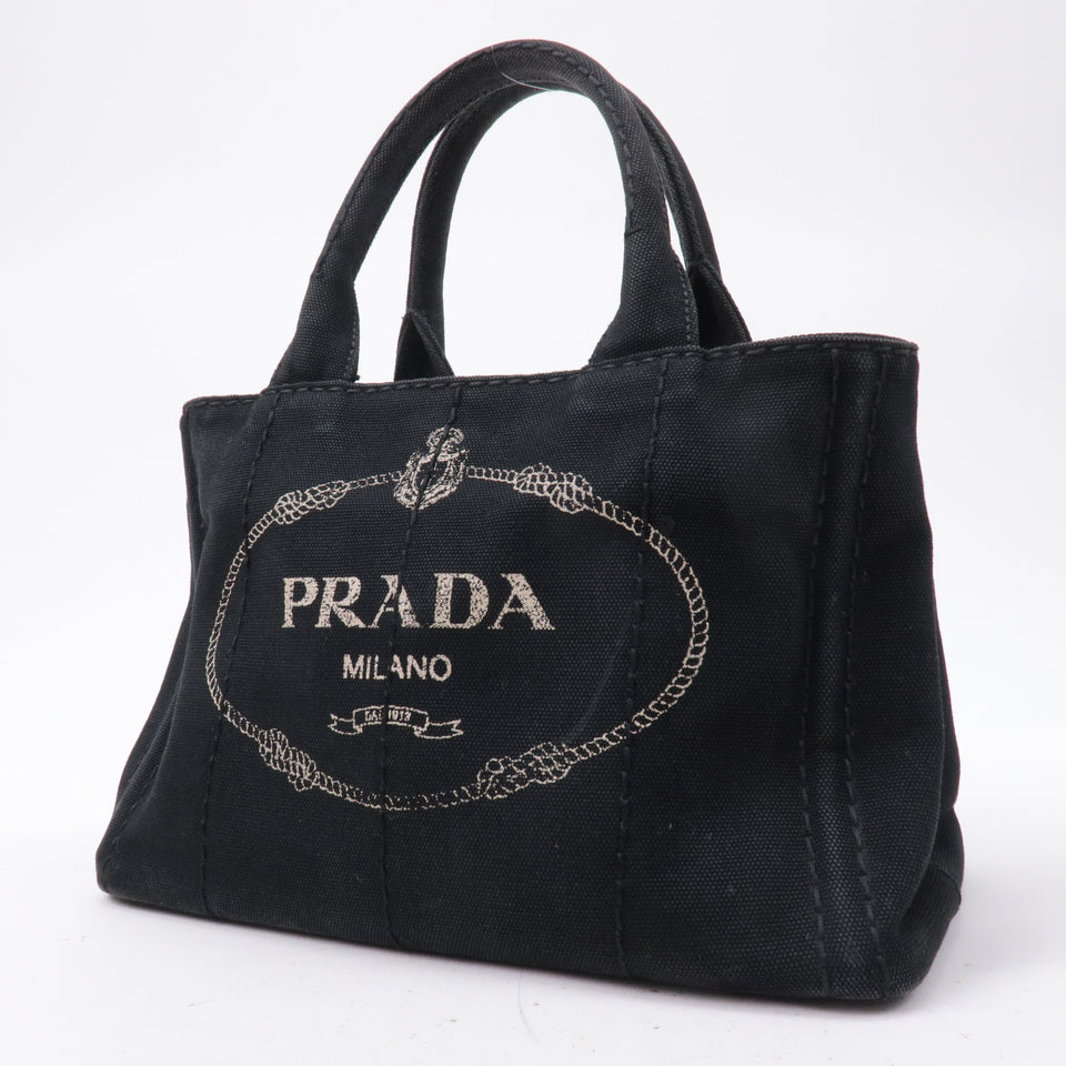 Prada Canapa Mini Canvas Tote Bag Hand Bag Black