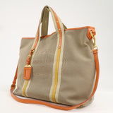 Prada Logo Jacquard Leather 2Way Hand Bag Beige Orange BN1453