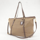 Prada Logo Jacquard Leather 2Way Tote Bag Beige Brown BR4253