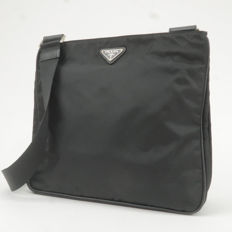 Prada Logo Nylon Leather Shoulder Bag Purse Black VA0251