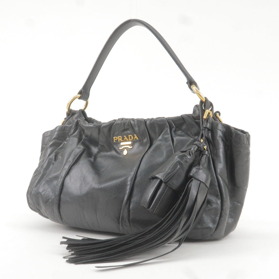 Prada Logo Leather Shoulder Bag With Tassel Black
