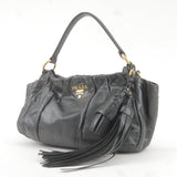 Prada Logo Leather Shoulder Bag With Tassel Black