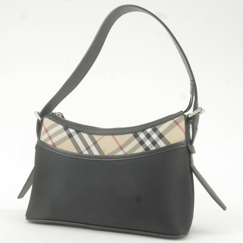 BURBERRY Nova Plaid Canvas Leather Shoulder Bag Beige Black