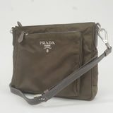 Prada Logo Nylon Leather Shoulder Bag Purse Khaki BT0693