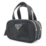 Prada Logo Nylon Leather Pouch Mini Bag Black 1N1346