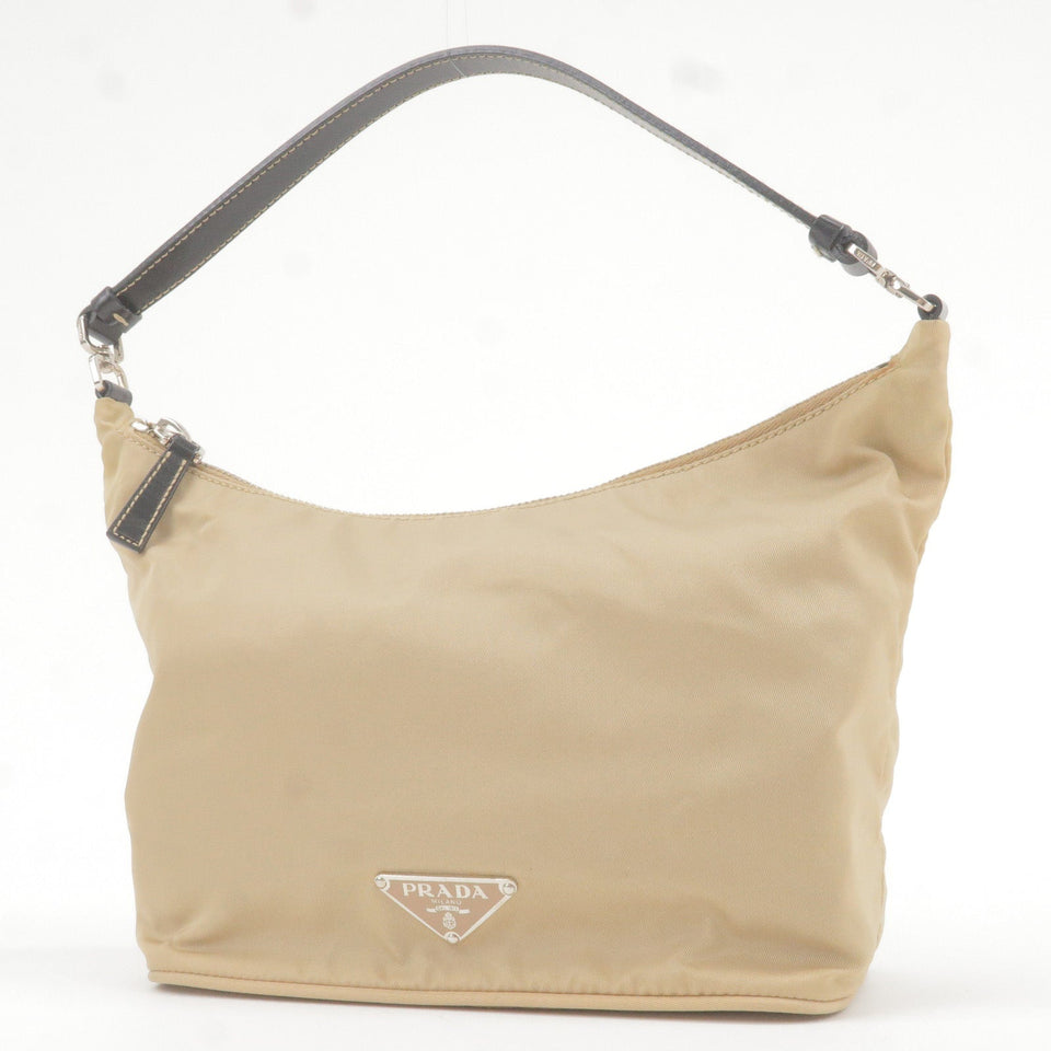 Prada Nylon Leather Shoulder Bag Hand Bag Pouch Beige Black