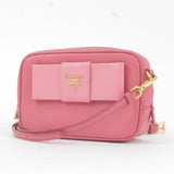 Prada Bow Ribbon Leather Shoulder Bag Purse Pink