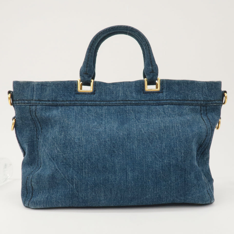 Prada Denim Leather 2Way Bag Hand Shoulder Bag Blue BN2069