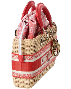 Dior Lady D-Joy Medium Straw & Leather Tote