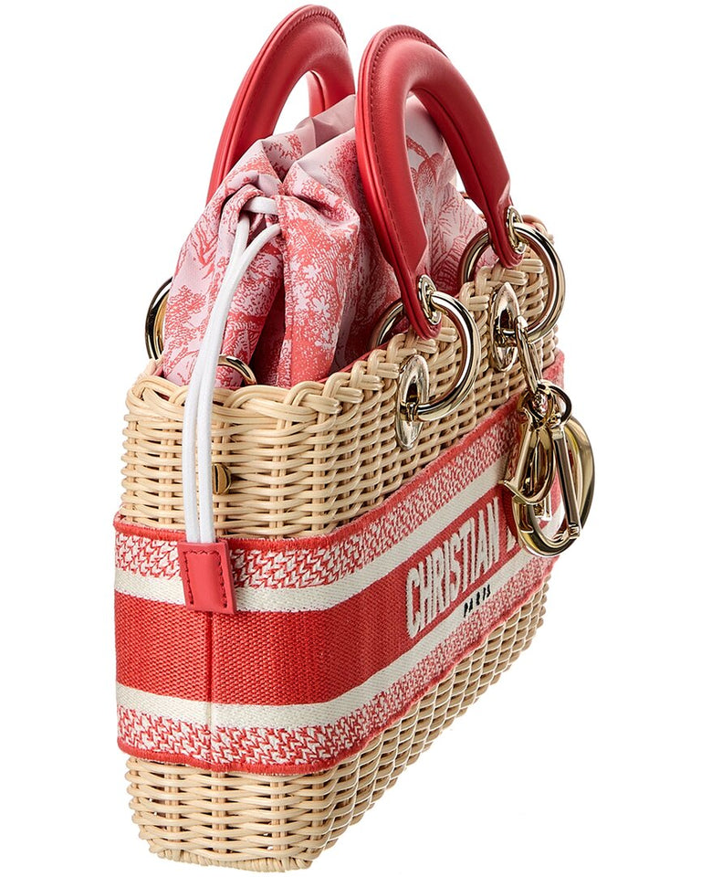 Dior Lady D-Joy Medium Straw & Leather Tote