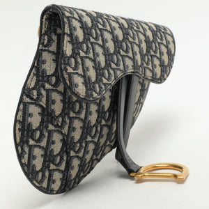 Dior Blue/black Oblique Canvas And Leather Saddle Belt Bag