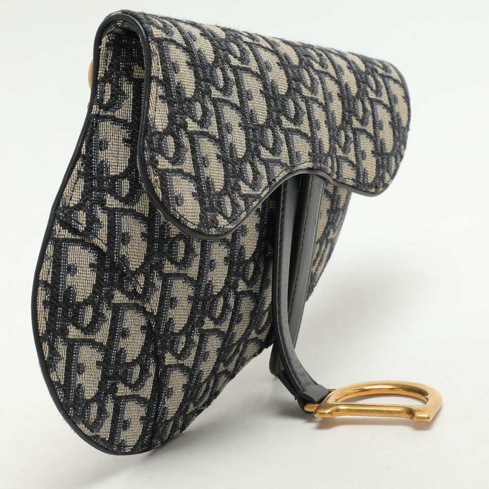 Dior Blue/black Oblique Canvas And Leather Saddle Belt Bag