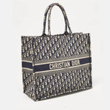 Dior Navy Blue Oblique Embroidered Canvas Large Book Tote