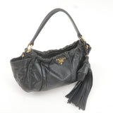 Prada Logo Leather Shoulder Bag With Tassel Black