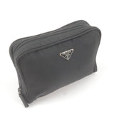 Prada Logo Nylon Cosmetic Pouch Clutch Bag NERO Black