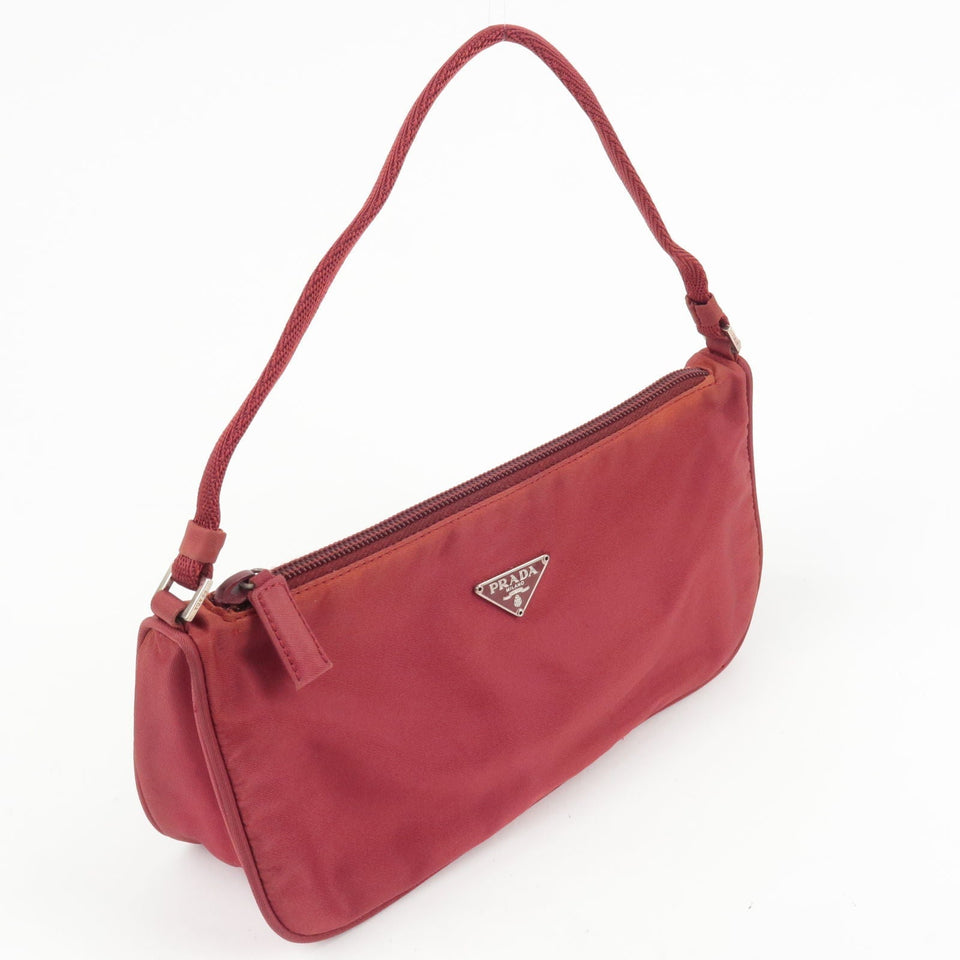 Prada Logo Nylon Hand Bag Shoulder Bag Pouch Purse Red