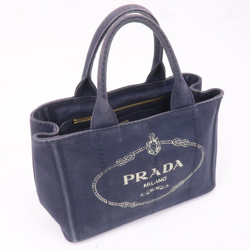 Prada Canapa Mini Canvas 2Way Tote Bag Hand Bag Navy 1BG439