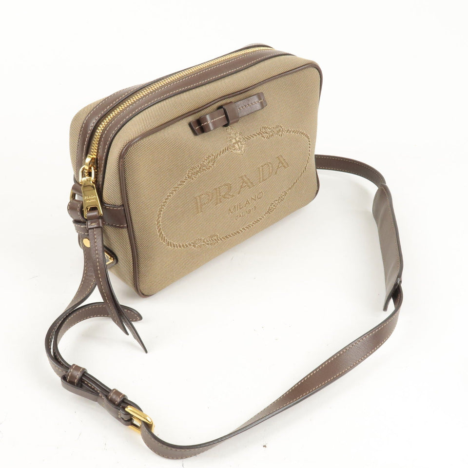 Prada Logo Jacquard Leather Shoulder Bag Beige Brown 1BH089