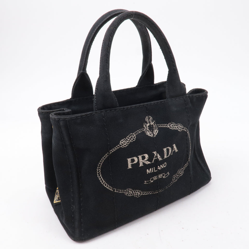 Prada Canapa Mini Canvas Tote Bag Hand Bag Black