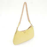 Prada Logo Nylon Leather Chain Shoulder Bag Yellow BR0104