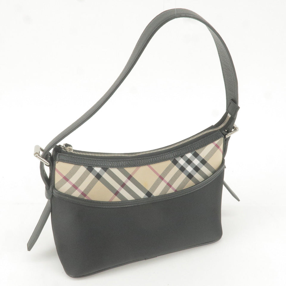 BURBERRY Nova Plaid Canvas Leather Shoulder Bag Beige Black