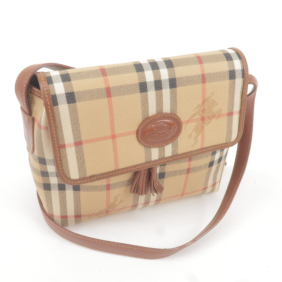 BURBERRY Nova Plaid PVC Leather Shoulder Bag Beige Brown