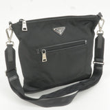 Prada Logo Nylon Leather Shoulder Bag Black Detachable Strap