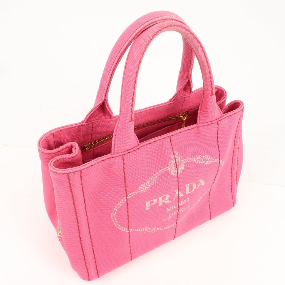 Prada Logo Canapa Mini Canvas 2Way Tote Bag Pink 1BG439