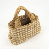 Prada Logo Raffia Crochet Tote Bag Hand Bag Beige Ivory BN2303