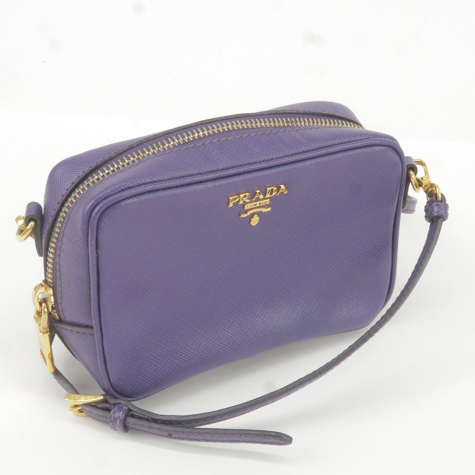 Prada Logo Leather Mini Shoulder Bag 2Way Bag Pouch Purple