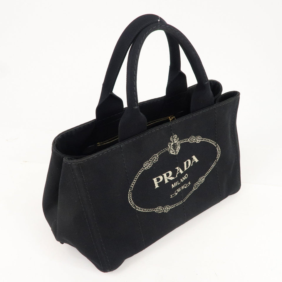 Prada Canapa Canvas Tote Bag Hand Bag Black BN1877