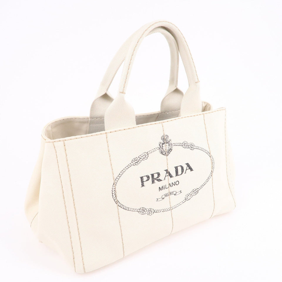 Prada Canapa Canvas Tote Bag Hand Bag Ivory BN1877