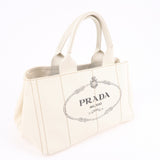 Prada Canapa Canvas Tote Bag Hand Bag Ivory BN1877