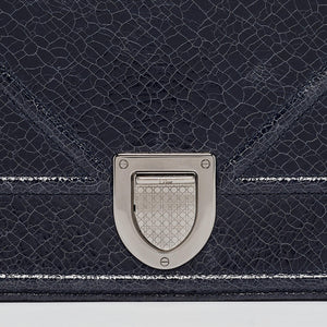 Dior Navy Blue Crinkled Patent Leather Medium Diorama Shoulder Bag