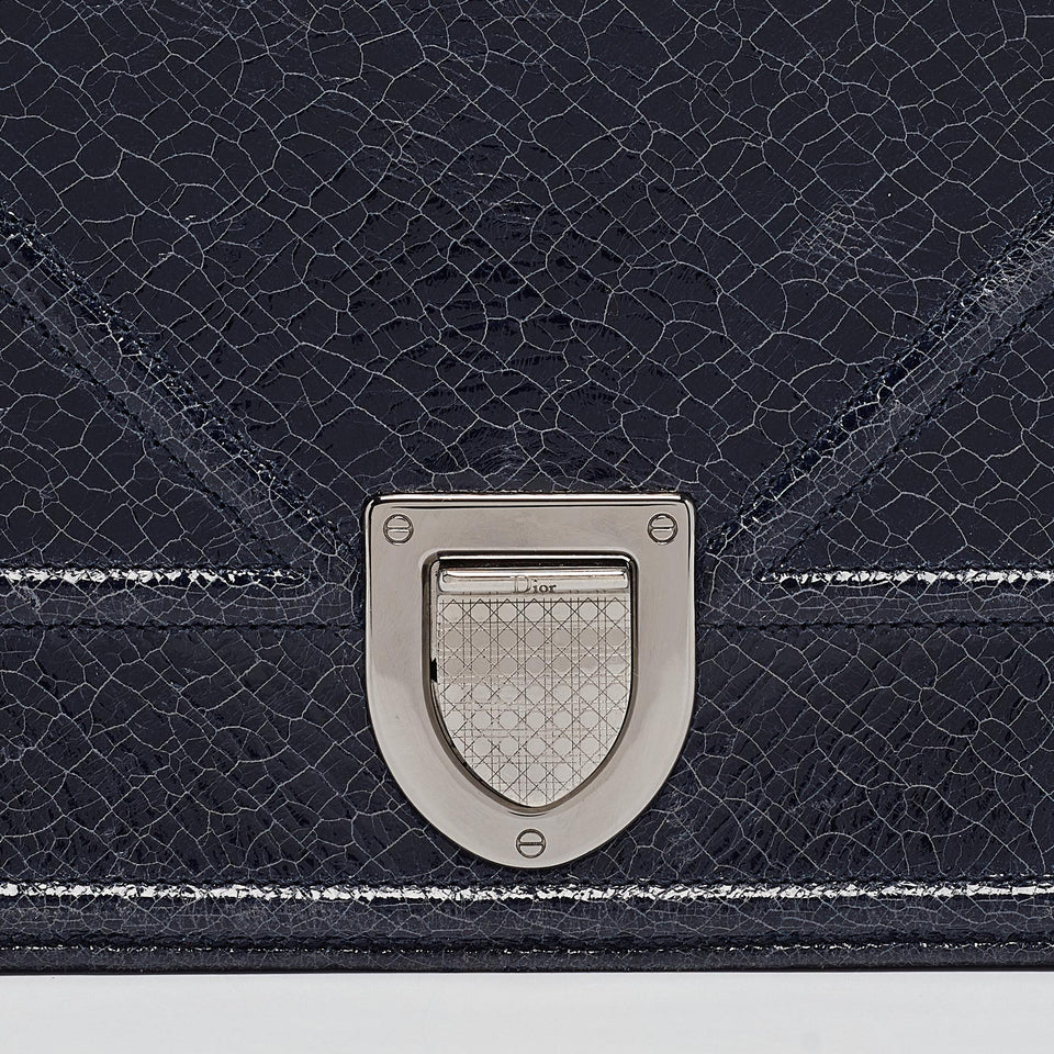 Dior Navy Blue Crinkled Patent Leather Medium Diorama Shoulder Bag