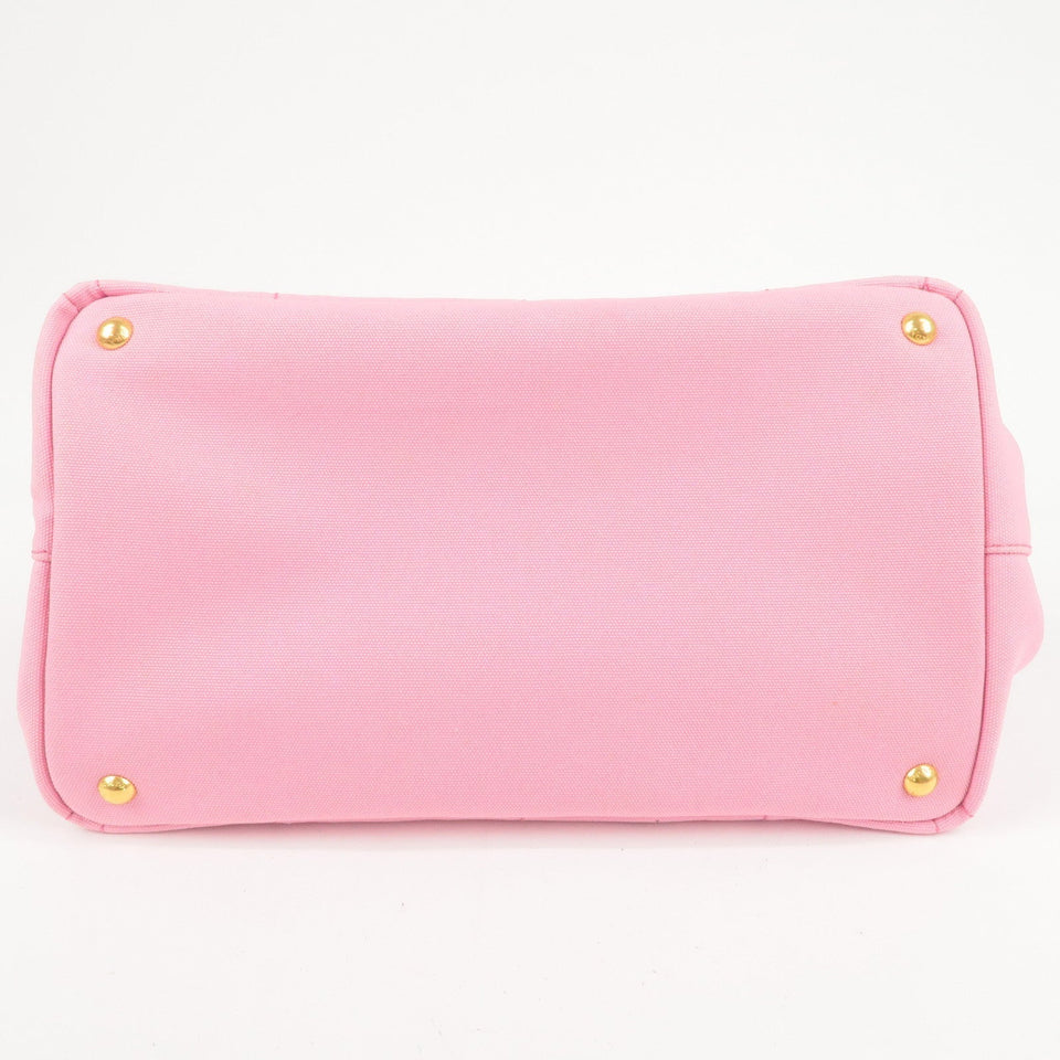 Prada Logo Canapa CanvasTote Bag Hand Bag Pink B1877B