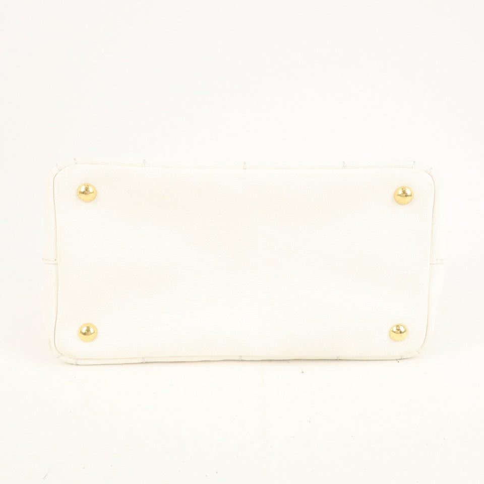 Prada Canapa Mini Canvas 2Way Tote Bag Hand Bag White 1BG439