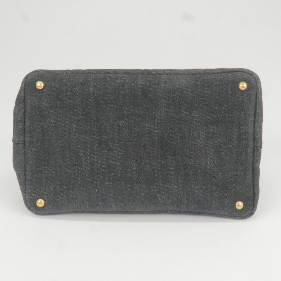 Prada Logo Canapa Denim Tote Bag Hand Bag NERO Black B2642B